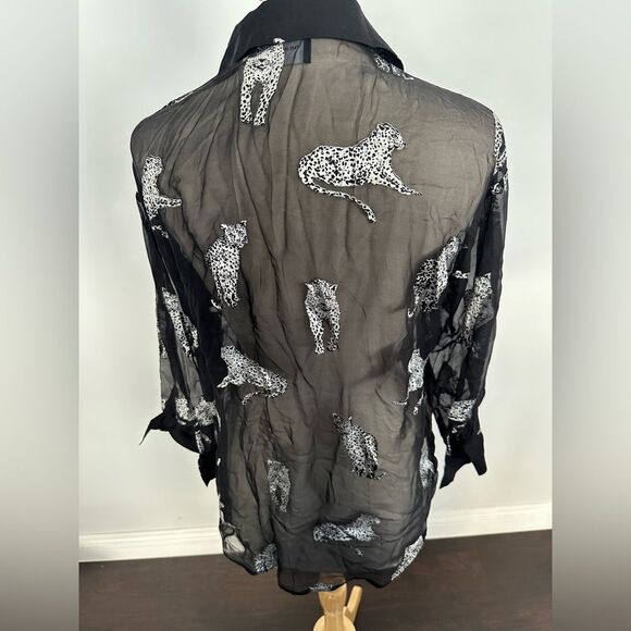 The Kooples Panther Women's Blouse Black Burnout Chiffon Long Sleeve Top Size 1 - Picture 5 of 7